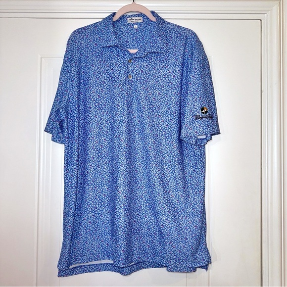 Peter Millar Summer Comfort Golf Polo Hummingbirds Print SZ L Pumpkin Ridge Logo - Picture 2 of 6